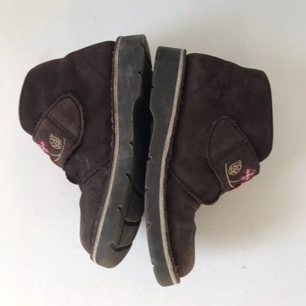 Stride Rite suede floral ankle shoes brown leather lined Little Girls size 10.5m